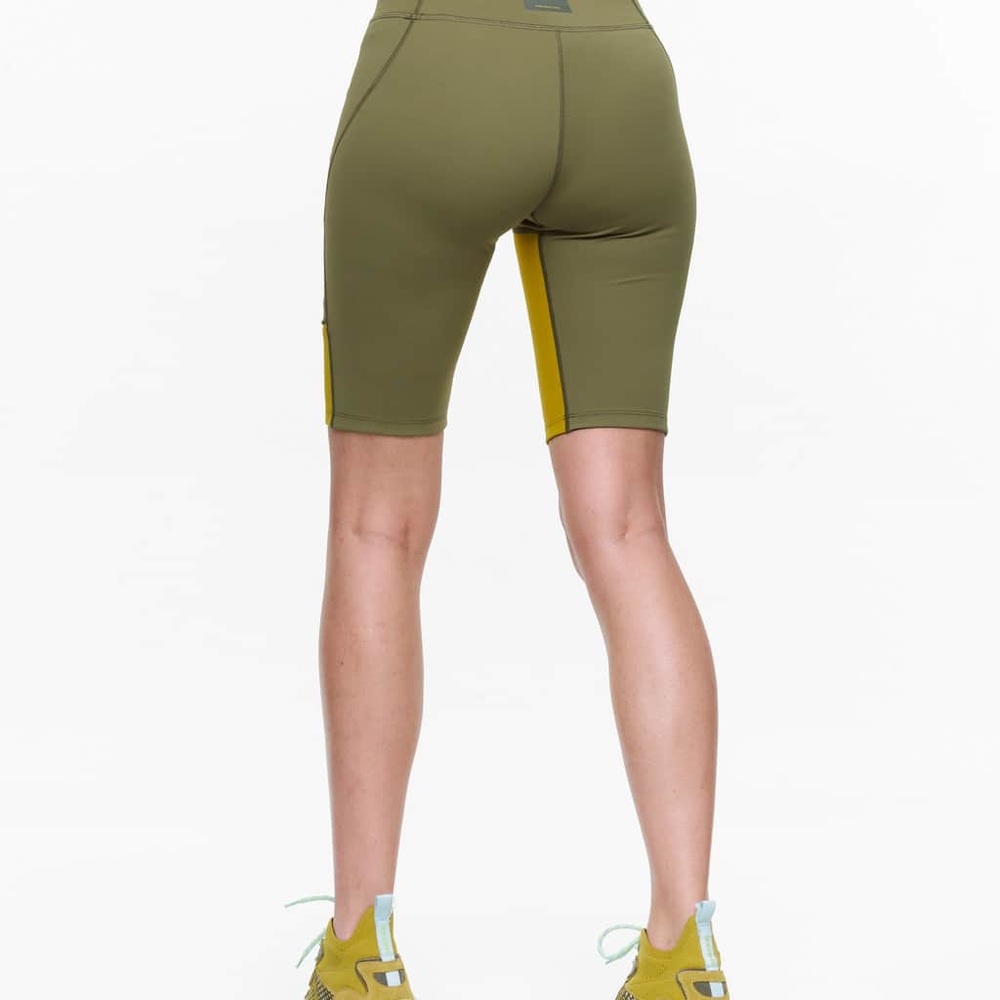 Green and Yellow High-Waisted Shorts with Compression Fit